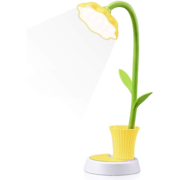 Bordslampa för barn gul, kreativ uppladdningsbar LED-bordslampa ögonskydd beröringskänslig skrivbordslampa dimbar sänglampa med pennhållare