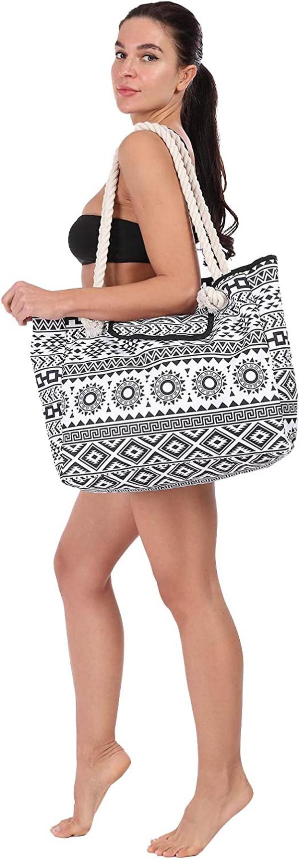 Stor strandväska handväska modetryck dam canvas axelväska