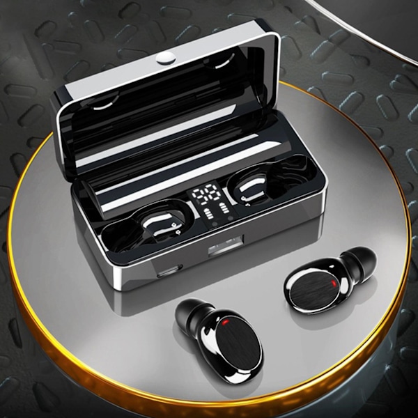 Trådløse øretelefoner, Bluetooth 5.3-hovedtelefoner med opladningsetui, in-ear-headset med støjreducerende mikrofon, LCD-display, til sport/arbejde