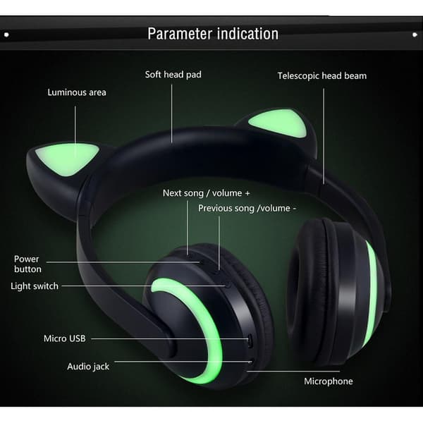 Bluetooth Stereo Katteøre Blinkende Lys Glødende Katteøre Øretelefoner Øretelefoner Led Lys