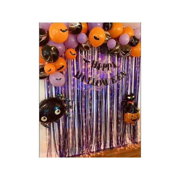 Violetti syntymäpäivän hapsuverho 23μm paksu 4kpl 1x2m kiiltävä metallinen hapsuverho alumiini taustaverho Halloween Photo Booth syntymäpäiväkoristeet