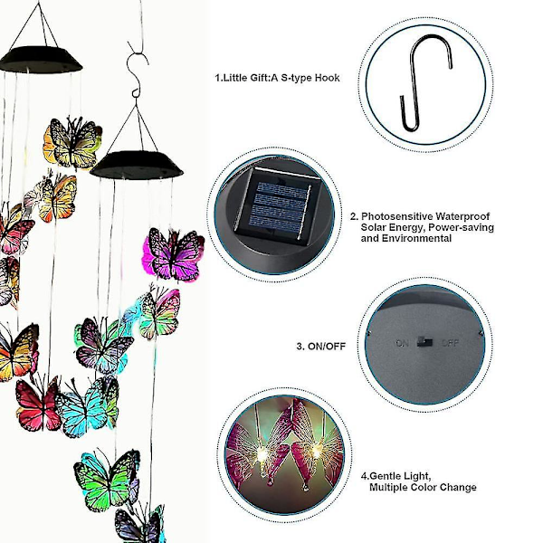 Kolibri/sommerfugl Farveskiftende Led Sol Vindspil Til Hjem/have/have, Gave Til Kvinder