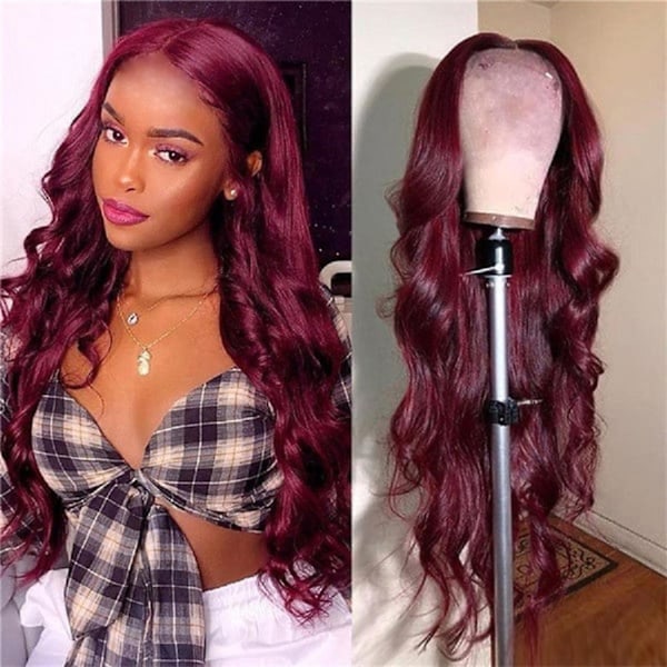 Middle Split Large Wave Wig, Long Curl Wig, Black Chemical Fiber High-temperature Silk, Wine Red Wig 28.37in（Red）