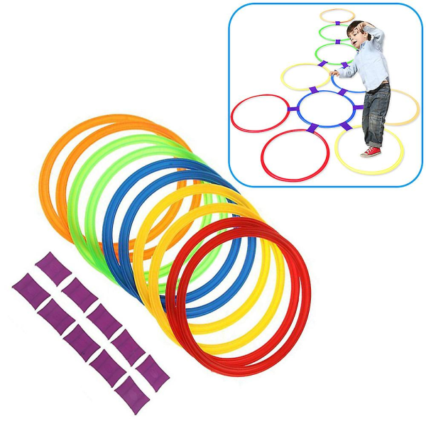 2024 Innovativ Hopscotch Toy Kindergarten Children's Sensory Training (38 cm 10 ringar och 10 tillbehör)