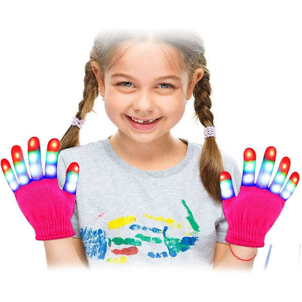 Ljusupplysta Handskar LED-Handskar Rave Coola Leksaker Presenter till Barn Tonåringar Pojkar Flickor Julstrumpor Festfavoriter (Åldrar 10-16, Rosa)