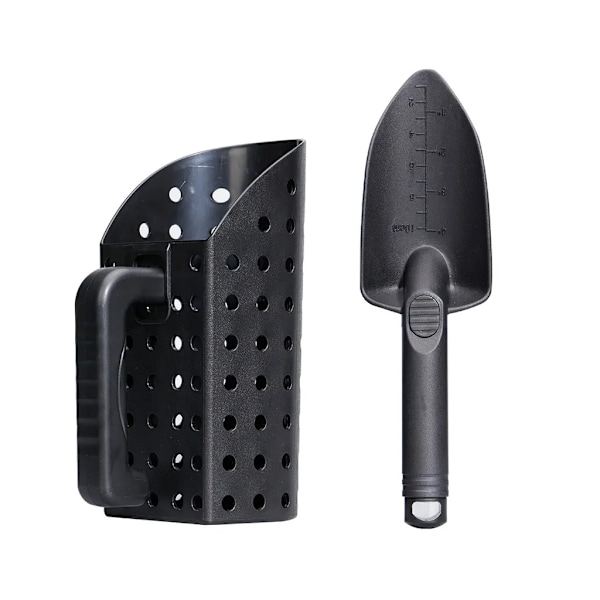 1 sett sandskuffe, hul design, ergonomisk håndtak, multifunksjonell med skala mark, spade for sand, graveverktøy, utendørs leketøy for barn