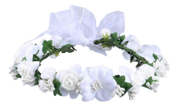 Rosblomsterkrans, Bröllopspannaband, Armband Set (Vit)