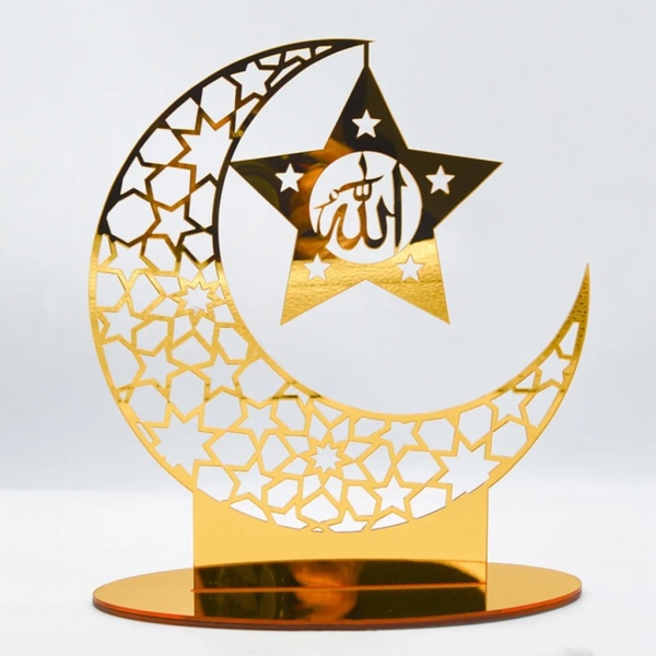 Eid Ramadan Dekoration, Akryl Golden Moon Ramadan Spegel Ornament Muslim Festival Decoration 10#
