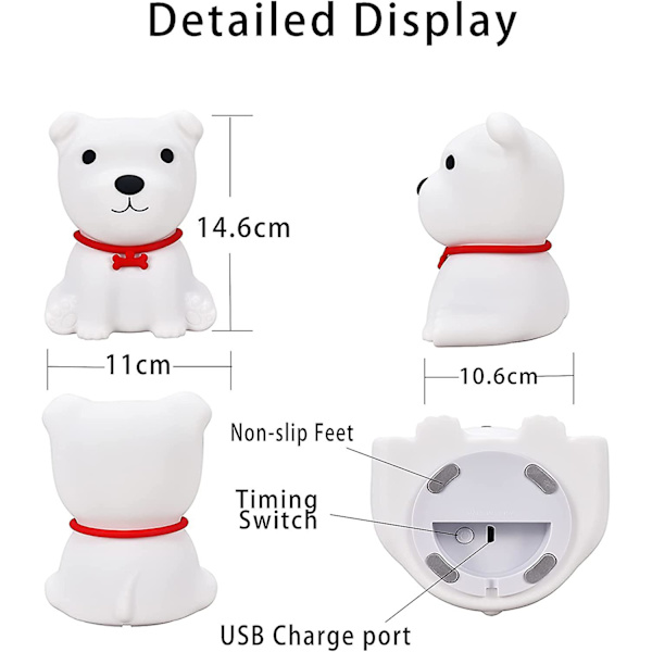 Valpenattlys, nattlys, LED-nattlysrom, USB-silikonstatisk lys