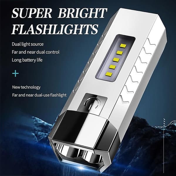 USB-oppladbar 2 LED + 5 COB lommelykt 4 lysmoduser Mini bærbar nødlys