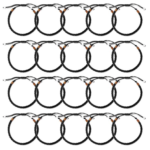 20 stk./sæt Håndlavede snor armbånd vævet reb armbånd til kvinder mænd（sort）