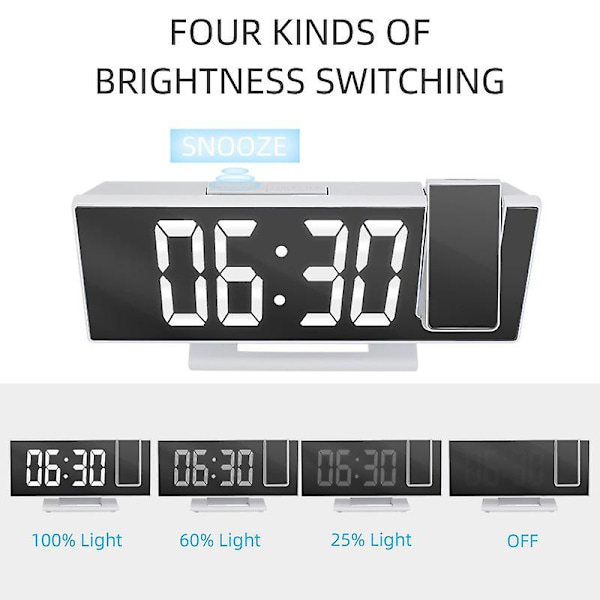 LED-väckarklocka med digital projektionsklocka, vägg- och takklocka med tids- och temperaturvisning, bakgrundsbelysning och snooze-funktion