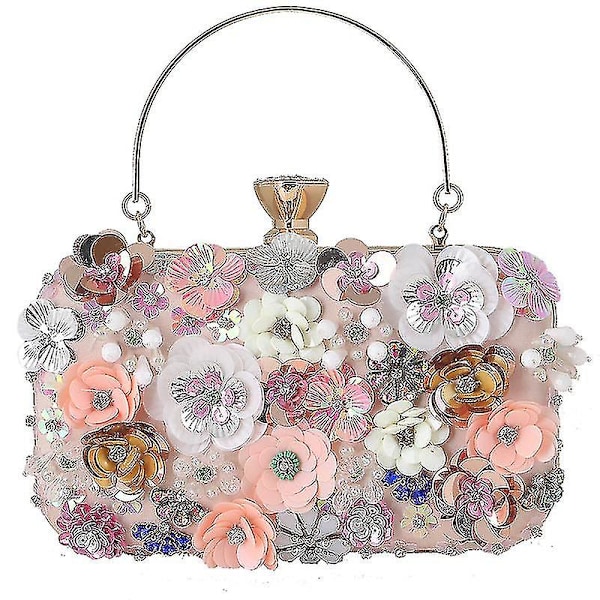 Kvällväska, festväska pärlor kvällväska bröllopshandväska pärlbroderad paljettblomma koppling metall (guld)