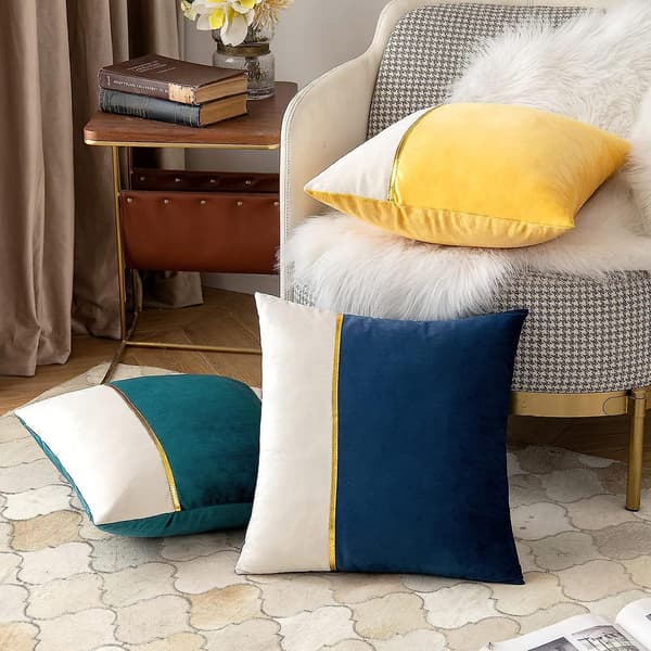 2-pack Dekorativa Sammetskuddfodral Patchwork med Guldläder Kvadrat Mjuk Solid Kuddfodral Soffa Kuddar Kuddfodral för Säng Soffa Li