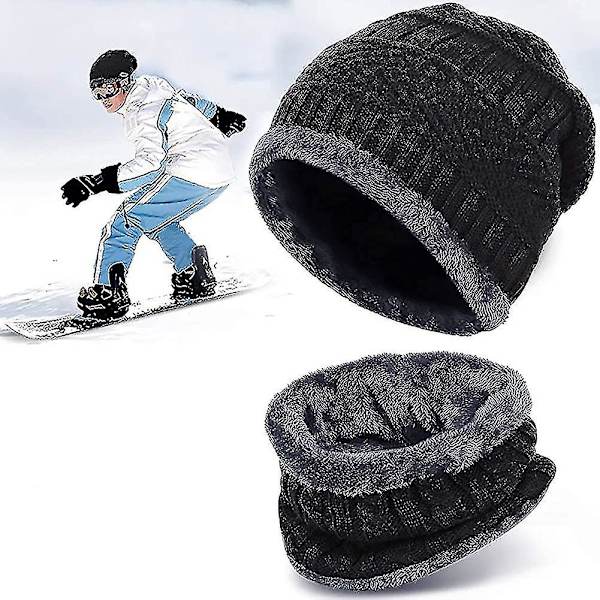 Vintermössa och halsduk set tjocka varma slouchy mössor stickad mössa