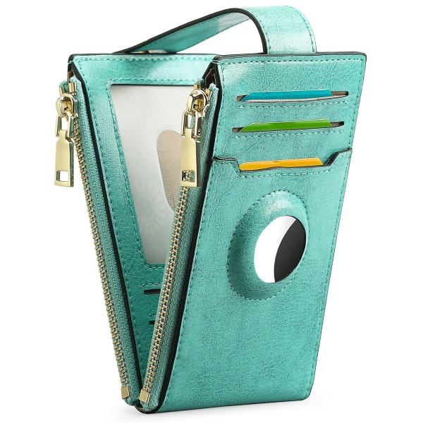 Ultratunn plånbok för kvinnor, Apple AirTag plånbok, kortplånbok för kvinnor, brun (smaragdgrön)