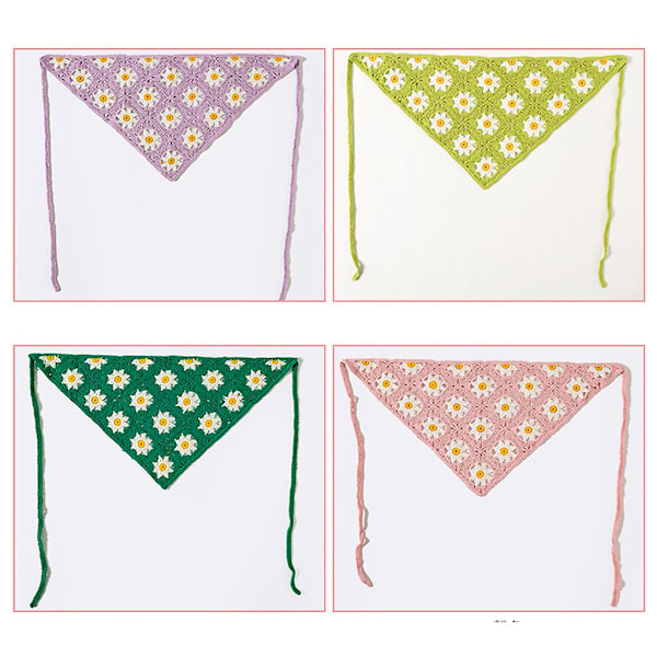 Blomsterheklede bandanaer for kvinner, strikket hodetørkle, nydelig frisyreverktøy (grønn)