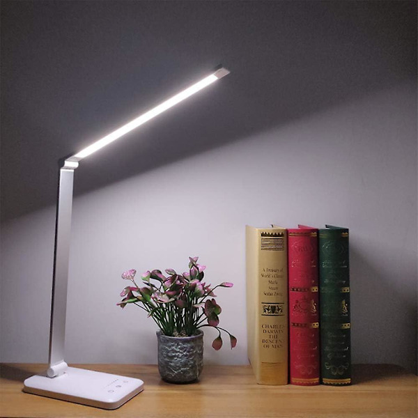Himmennettävä LED-pöytävalaisin, jossa 3 kirkkaustasoa ja 5 väritilaa, 2500 mAh:n ladattava pöytävalaisin USB-latausportilla toimistoon, lukemiseen ja opiskeluun