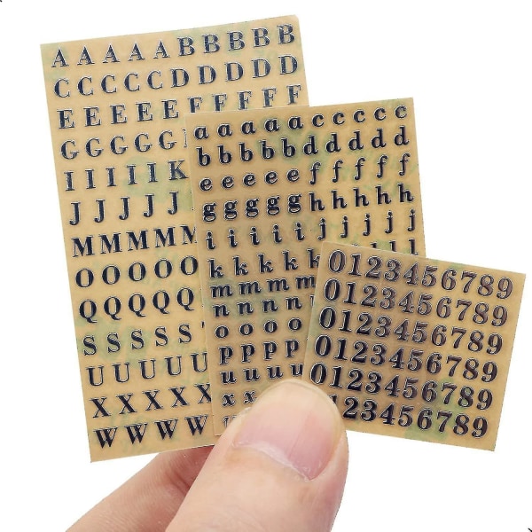 6 ark små 0,12 tums alfabetsnummerklistermärken Glitterlegering självhäftande bokstäverklistermärken Guld