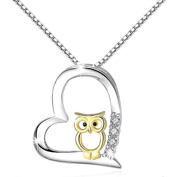 Silverhalsband mode hjärta temperament uggla tvåfärgat hänge dam smycken, 1 st