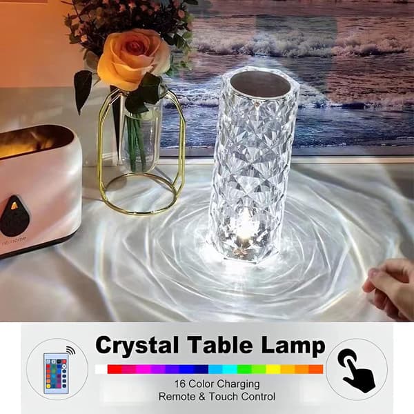 Krystalllampe LED nattlys, berøringskontroll, USB-oppladbar