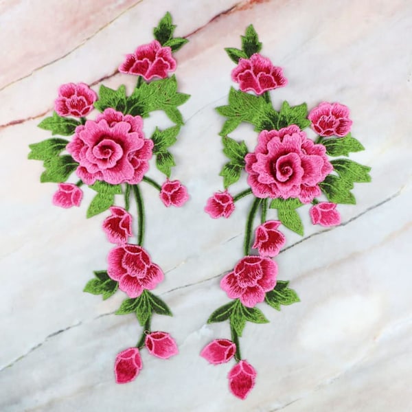 Dww-broderi (lilla rød, højre) rose blomster patch stryge-på applikation patches