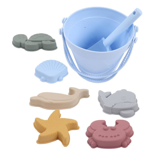 Silikon Strandleksaker Baby Sand Play Leksaker Set Inkluderar Silikon Hink Djurmodell Sand Skovl StringBlå