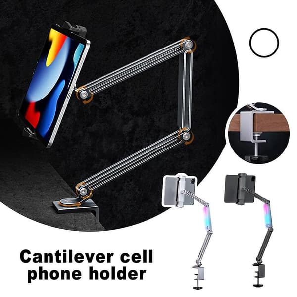 Cantilever mobiltelefonholder Fleksibel arm Læg dig ned Desktop Sengetelefonholder（sølv）