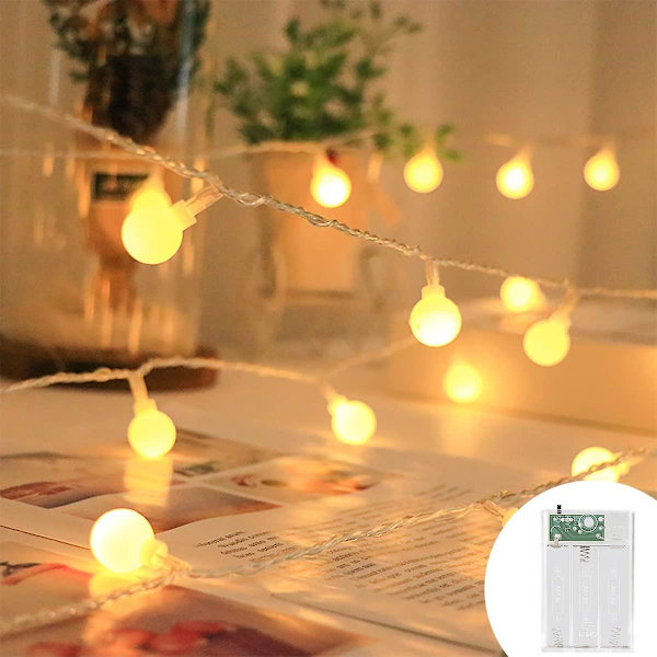 Pallomaiset valonauhat, 3m 20 Led-palloa, paristokäyttöinen sisä- ja ulkokoristelu