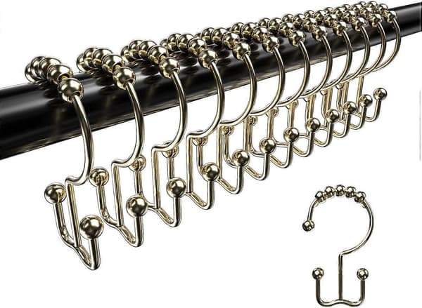Duschdraperi Krokar Ringar, Rostfria Metall Dubbla Glidande Duschdraperi Ringar för Badrum Duschstänger Gardiner, 12-pack