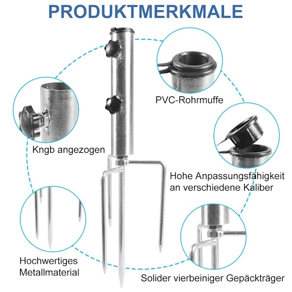 Parasolholder, parasolholder med pløk til græsplænen, velegnet til strand, camping, 46 cm