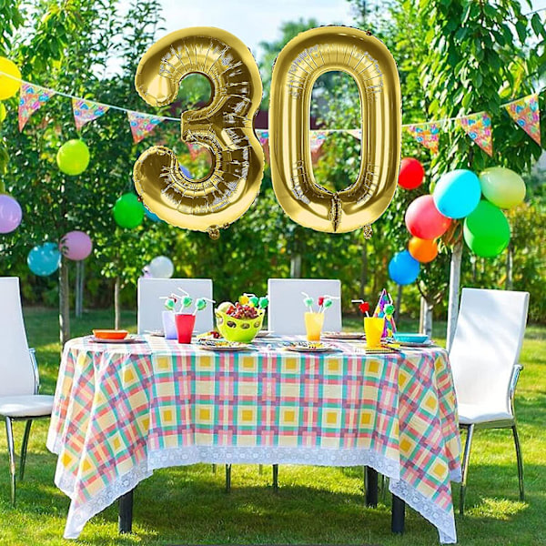 30-årsdag ballongnummer festballonger, 2 stk Healwe gull