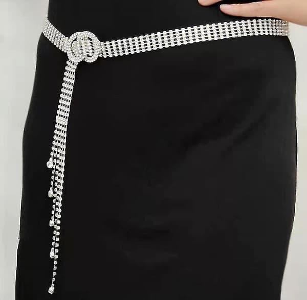 Strass Full Diamond Bälte Dambälte Inlagd Kristall Diamant Midjekedja (vit K (120cm))