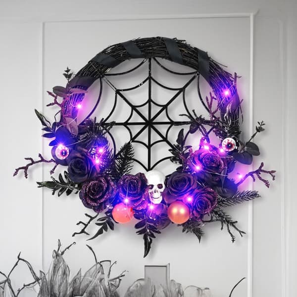 Halloweenkrans - Rattan - Kranier - Dørdekoration - Sort