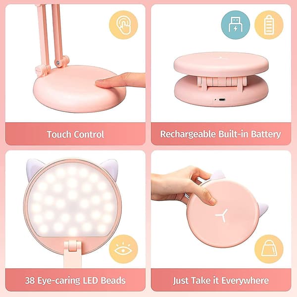 Led bordlampe Sød bordlampe Pink bordlampe, 8 lysstyrker Sammenfoldelig bordlampe, Bærbar til børn