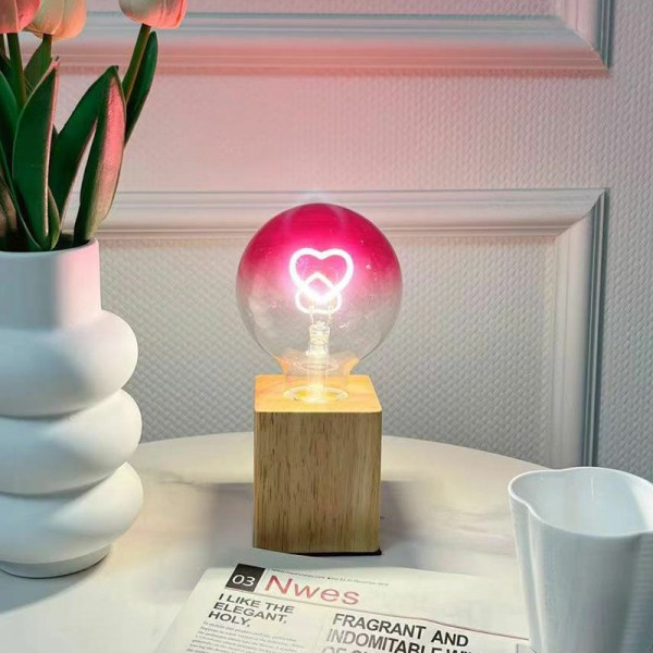 LED-pære Stor globe Edison-pære G125 Pink Heart Filament 2W Dæmpbar Special dekorativ pære 220-240V E27 med valnød base