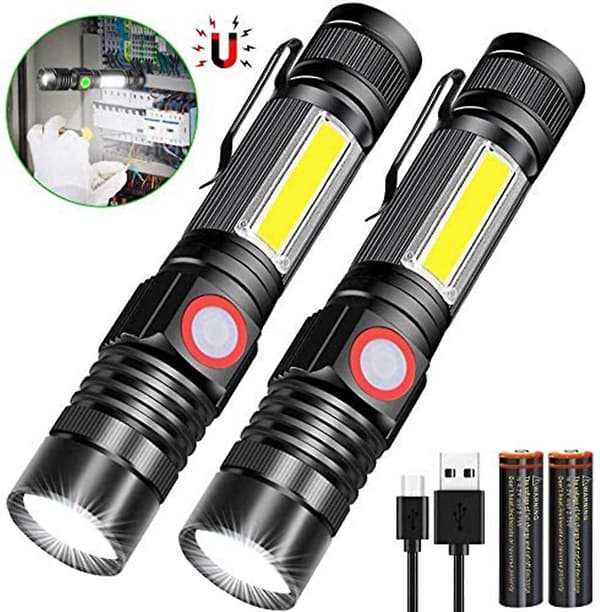 LED-taskulamppu, ladattava taskulamppu, USB-taskulamppu (2 kpl 18650-paristoa)（E）