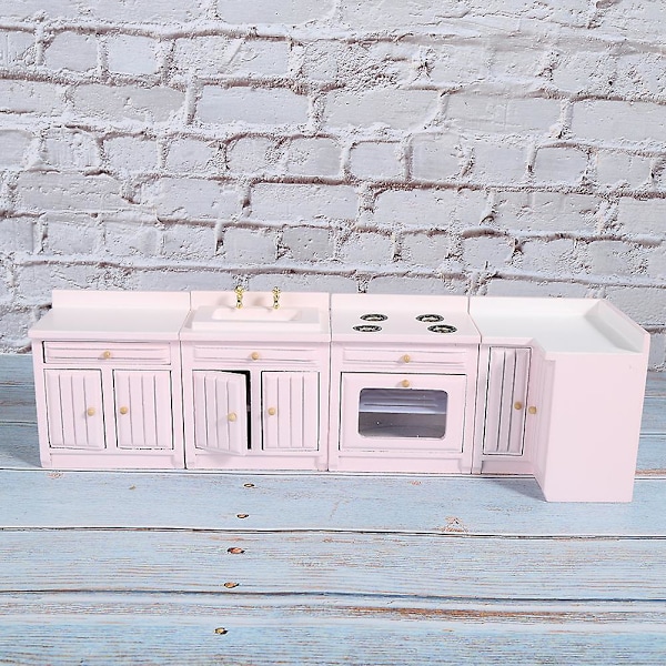 1:12 Miniatyrdockhus Integrerat Kök Möbler Miniatyr Hantverk Hus Rosa Köksenhet