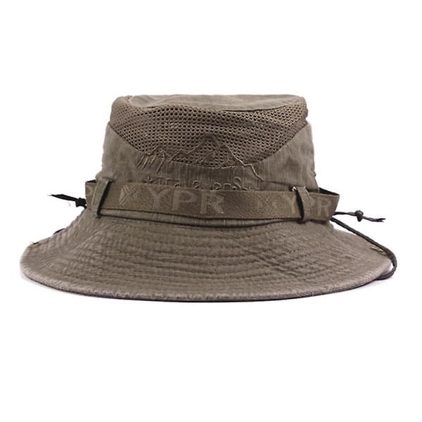 Herr Bomull Broderi Hatt Utomhus Solskydd Bred Brätte Fällbar Boonie Bucket Hatt(Grå)