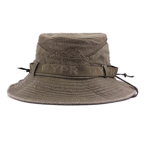 Mænd Bomuld Broderi Hat Udendørs Solbeskyttelse Bred Skygge Foldbar Boonie Bucket Hat(Grå)