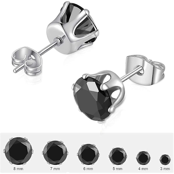 6 Par Studörhängen Set, Klar Kubisk Zirkonia 316L Rostfritt Stål Örhängen för Kvinnor för Män 3-8mm