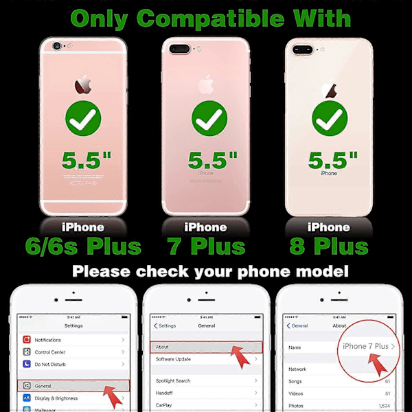 Trendigt och roligt iPhone 6 Plus/6S Plus/7 Plus/8 Plus skal, Silikonskal med roliga tecknade djur, söt och cool design för pojkar, flickor, kvinnor och män