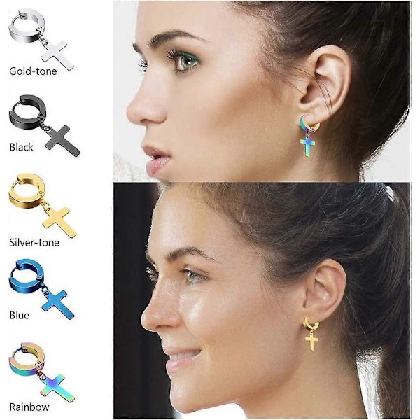 Hoopörhängen i rostfritt stål för män och kvinnor, piercingar, huggie, hypoallergena (korsörhängen, 5 par)