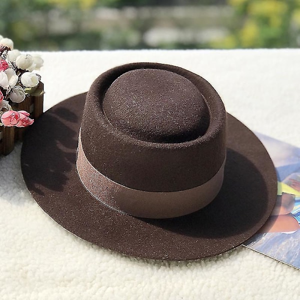 Evago Dam 100% Ull Topphatt Elegant Band Stor Brätte Europa Stil Fest Hatt Platt Topp Bowler Hatt Gorro Höst Vinter Fedora Hatt