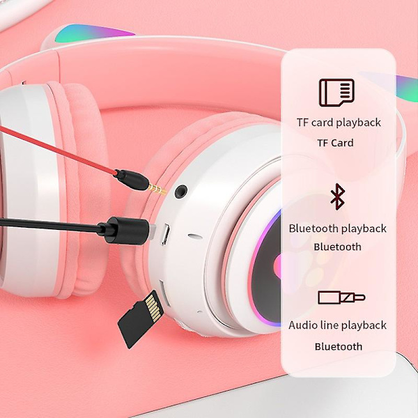B39 Søte katteøre trådløse hodetelefoner glitter Led sammenleggbar Bluetooth 5.0 Gaming Headset Noise Redution Card Supports