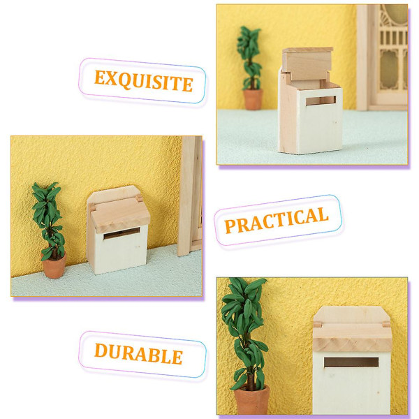2st Mini brevlåda Modell Mini hus brevlåda dekor Mini brevlåda figur Trä liten brevlåda dekor (6,4x4,2 cm，assorterad färg）