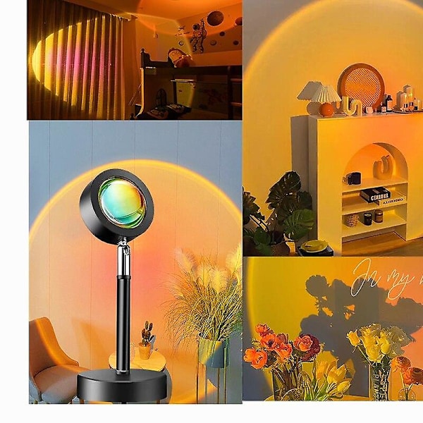 Solnedgangsglød USB-bar nattelys moderne gulvlampe farverig solnedgangsprojektionslampe atmosfære kaffebar seng baggrundsvæg（Sun-10w）