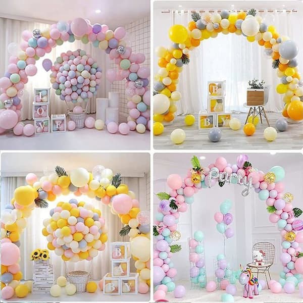 Ballongbågekit, 2,7 m hög och 3 m bred, justerbar, med bas för bröllop, babyshower, vit XXS