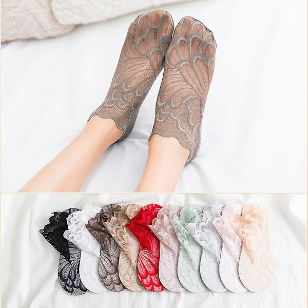 10 Pairs Of Women's Socks Japanese Lace Invisible Hollow Socks Socks（light grey）