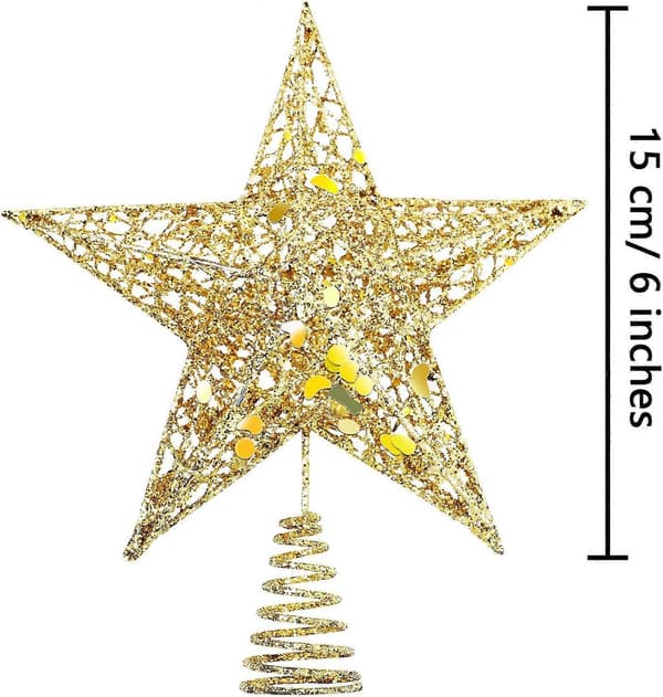 Glittrande Julgrans Topp Metall Julgrans Topp Hallow Wire Stjärna Topp för Jul Hem Dekoration-guld